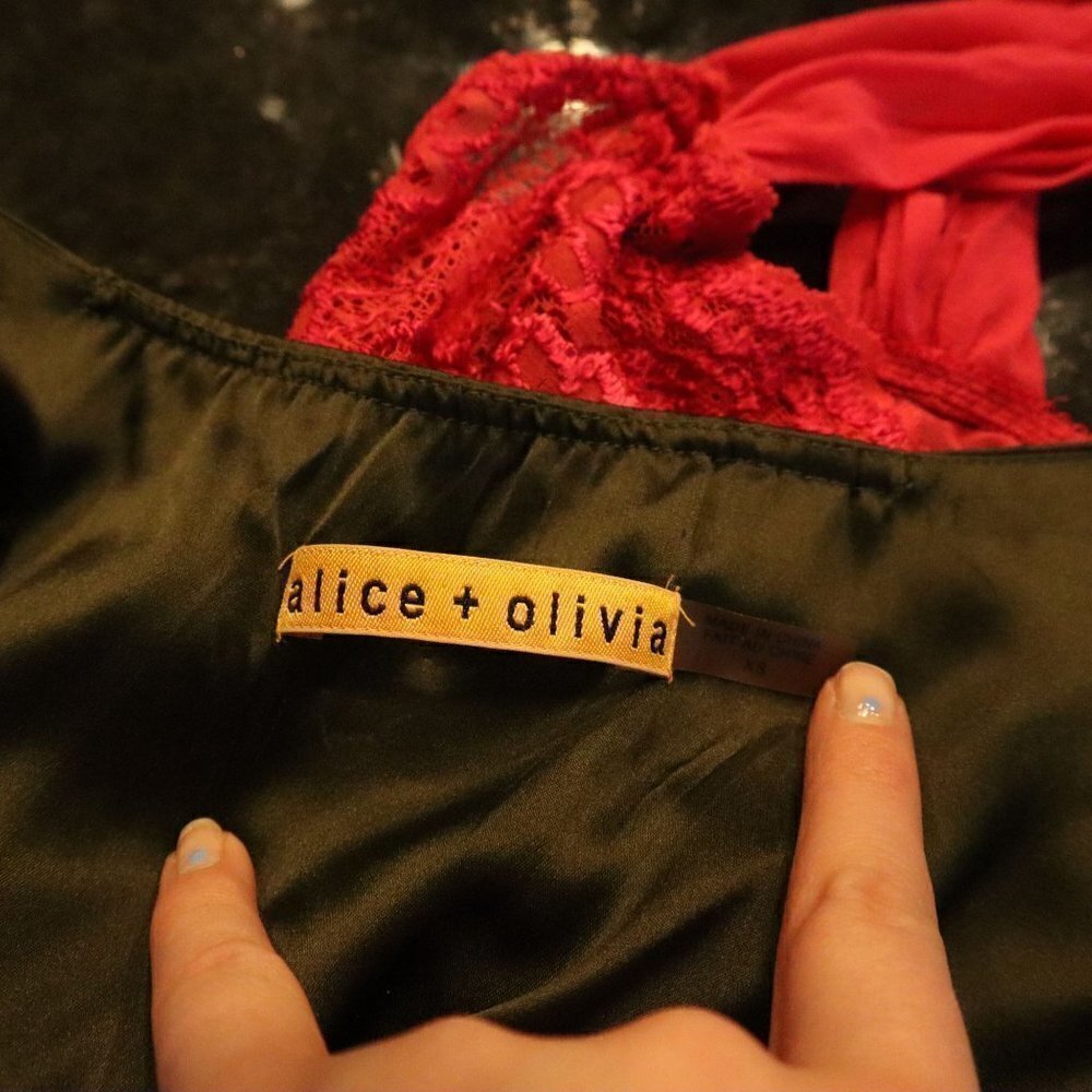 Alice + Olivia Olive Green Keyhole Halter Dress - Picture 12 of 13